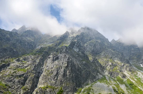 Ομιχλώδες Τοπίο Βουνά Πεζοπορία Διαδρομή Στην Κοιλάδα Mengusovska Όρη Τάτρα — Φωτογραφία Αρχείου