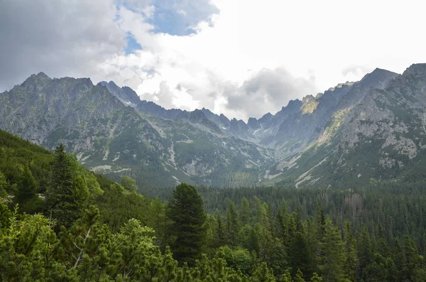 Prachtig Zomers Landschap Met Rotsachtige Bergtoppen Bij Hoge Tatra Bergen — Stockfoto