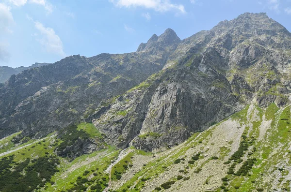 Piękny Letni Krajobraz Kamiennych Szczytów Górskich Tatrach Wysokich Słowacja Przygoda — Zdjęcie stockowe