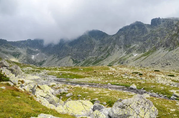 Piękne Ostre Skaliste Szczyty Pasm Górskich Pod Zachmurzonym Niebem Tatrach — Zdjęcie stockowe