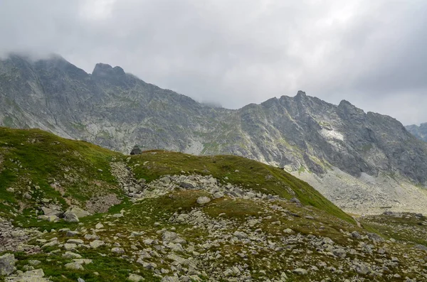 Belle Cime Rocciose Taglienti Catene Montuose Sotto Cielo Nuvoloso Negli — Foto Stock