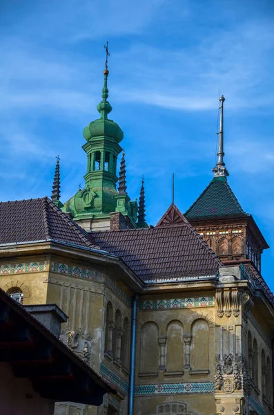 Kilátás Tetőre Házak Történelmi Része Város Korniakta Torony Lviv Ukrajna — Stock Fotó