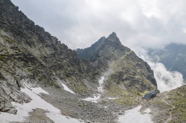 Dağ sığınağı Chata kapsülü Rysmi 2250 metre yükseklikte, Tatras Dağları 'nın Slovakya tarafında Rysy' nin zirvesinin altında.