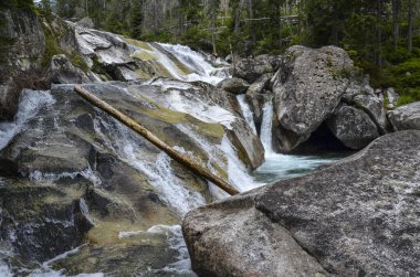Slovakya 'nın yüksek Tatra dağlarında soğuk su şelaleleri (Studeny potok)