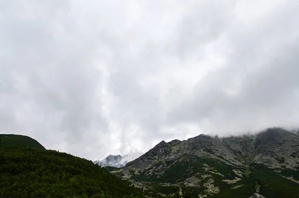 ハイタトラ スロバキア観光と旅行のコンセプトで岩の山のピークと曇りの空と山の風景 — ストック写真