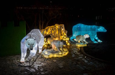 Traditional lamps from China's Lantern Festival. Street light-up feature sculpture of polar bears