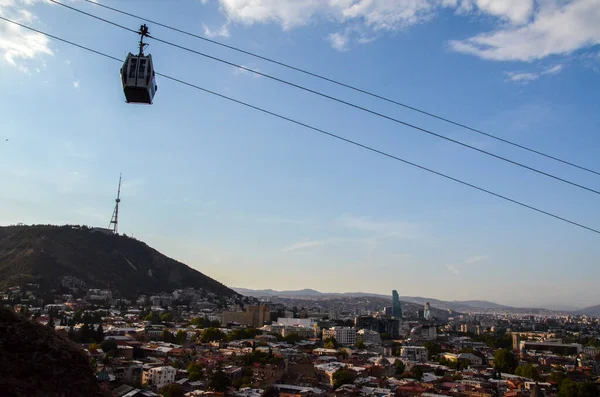 Kabina Kolejki Linowej Centrum Tbilisi Twierdzy Narikala Panoramiczny Widok Panoramę — Zdjęcie stockowe