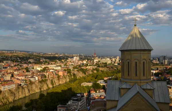 View Saint Nicholas Church Tbilisi Historical Center Narikala Fortress Sunset — стокове фото