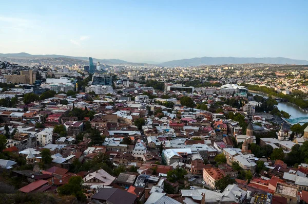 Bela Vista Panorâmica Antiga Tbilisi Capital Geórgia Fortaleza Narikala — Fotografia de Stock