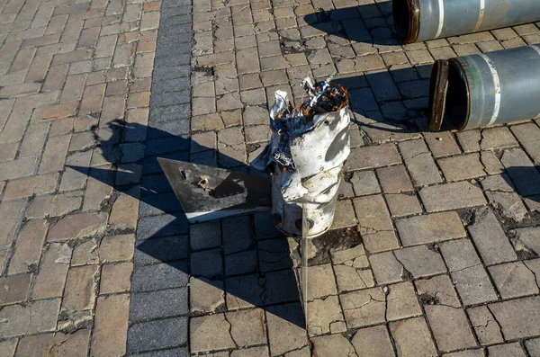 Fragmento Del Motor Del Sombrero Misiles Destruido Fue Disparado Territorio — Foto de Stock