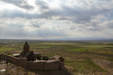Yukarıdan Khor Virap manastır kompleksi, Ararat vadisi, Ermenistan