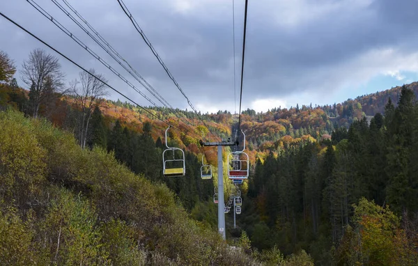 Mountain Landscape Chairlift Autumn Forest Background Carpathian Mountains Ukraine — Stockfoto