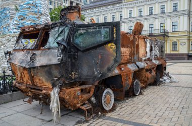 russian Kamaz 63968 Typhoon mine resistant ambush protected vehicle displayed at Mykhailivska Square in Kyiv 