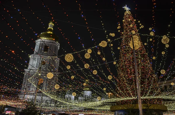 Árvore Ano Novo Principal Mercado Natal Praça Sophia Kiev Ucrânia — Fotografia de Stock