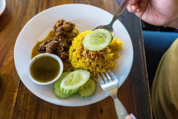 Beef Biryani Curried Rice Beef Тайсько Мусульманська Версія Індійської Біряні — стокове фото