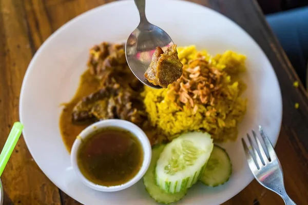 Carne Biryani Arroz Curry Carne Vacuno Versión Tailandés Musulmana Del — Foto de Stock