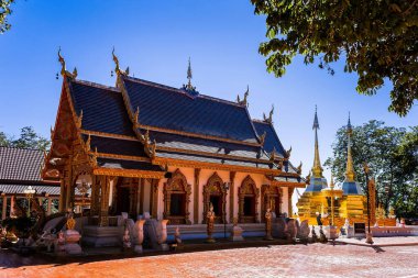 Chiang Rai, Tayland - Ocak, 09, 2021: Wat Phra Doi Tung Tayland 'ın Chiang Rai şehrinde güzel bir altın tapınaktır..