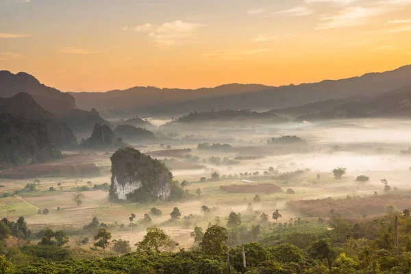 Sunrise Mist Mountain Background Landscape Phu Langka Payao Province Thailand — Stock Photo, Image