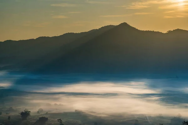Рассвет Туман Горным Фоном Ландшафт Пху Лангка Провинция Паяо Таиланд — стоковое фото