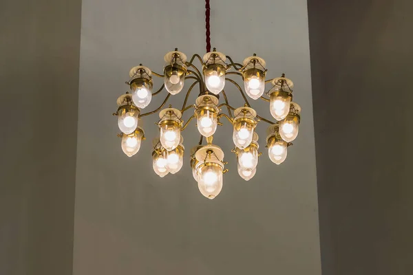 Huge Chandelier Closeup Electric Bulbs — Stock Photo, Image