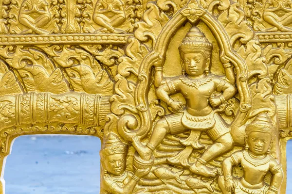 Bangkok Thailand April 2022 Ancient Golden Figure Wall Buddhist Temple — Stok fotoğraf