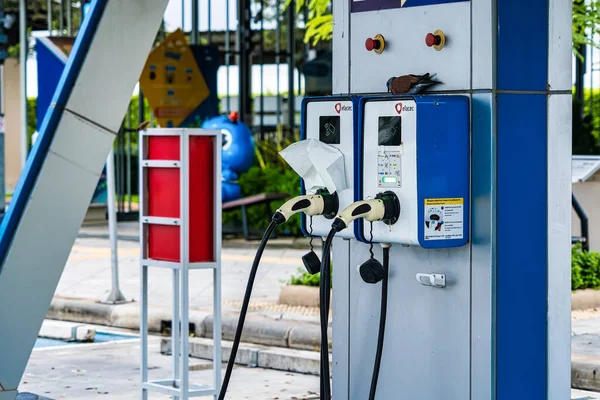 Bangkok, Thailand - May, 02, 2022 : Electric car charging station for charge EV battery. Plug for vehicle with electric engine. EV charger at Bangkok, Thailand.