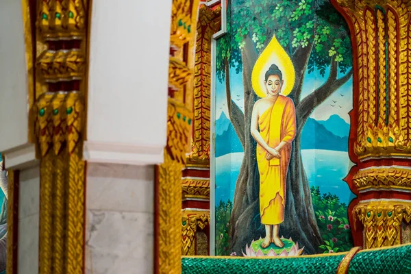 Phuket Thajsko Květen 2022 Buddhistická Malba Stěně Wat Chalong Phuketu — Stock fotografie