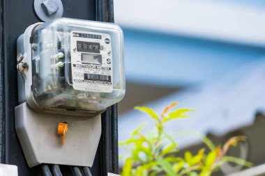 Bangkok, Thailand - July, 19, 2022 :Watthour meter of electricity for use in home.This is a modern technology that can monitor the home's electrical energy consumption.Electricity meter at Bangkok, Thailand