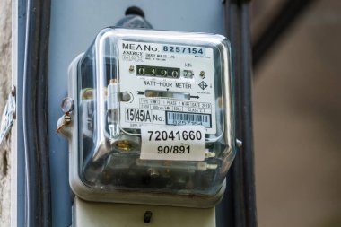 Bangkok, Thailand - July, 19, 2022 :Watthour meter of electricity for use in home.This is a modern technology that can monitor the home's electrical energy consumption.Electricity meter at Bangkok, Thailand