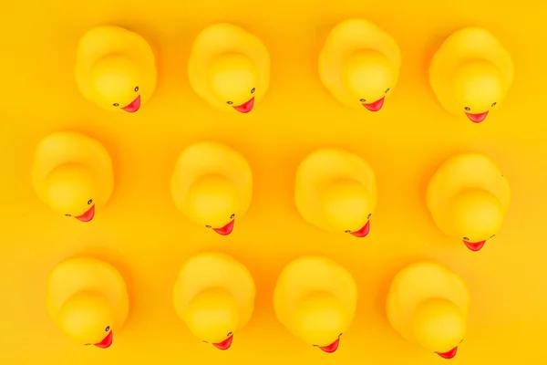 Rubber yellow duck on yellow background.