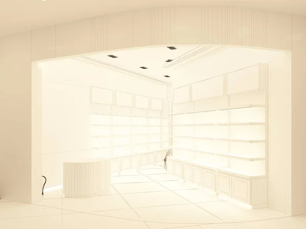 Renderizado Imagem Preto Branco Fasada Showroom Bordas Renderizadas Mobiliário — Fotografia de Stock