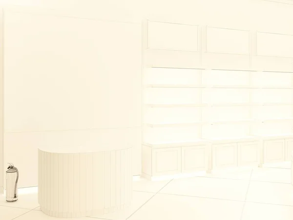 Renderizado Imagem Preto Branco Fasada Showroom Bordas Renderizadas Mobiliário — Fotografia de Stock