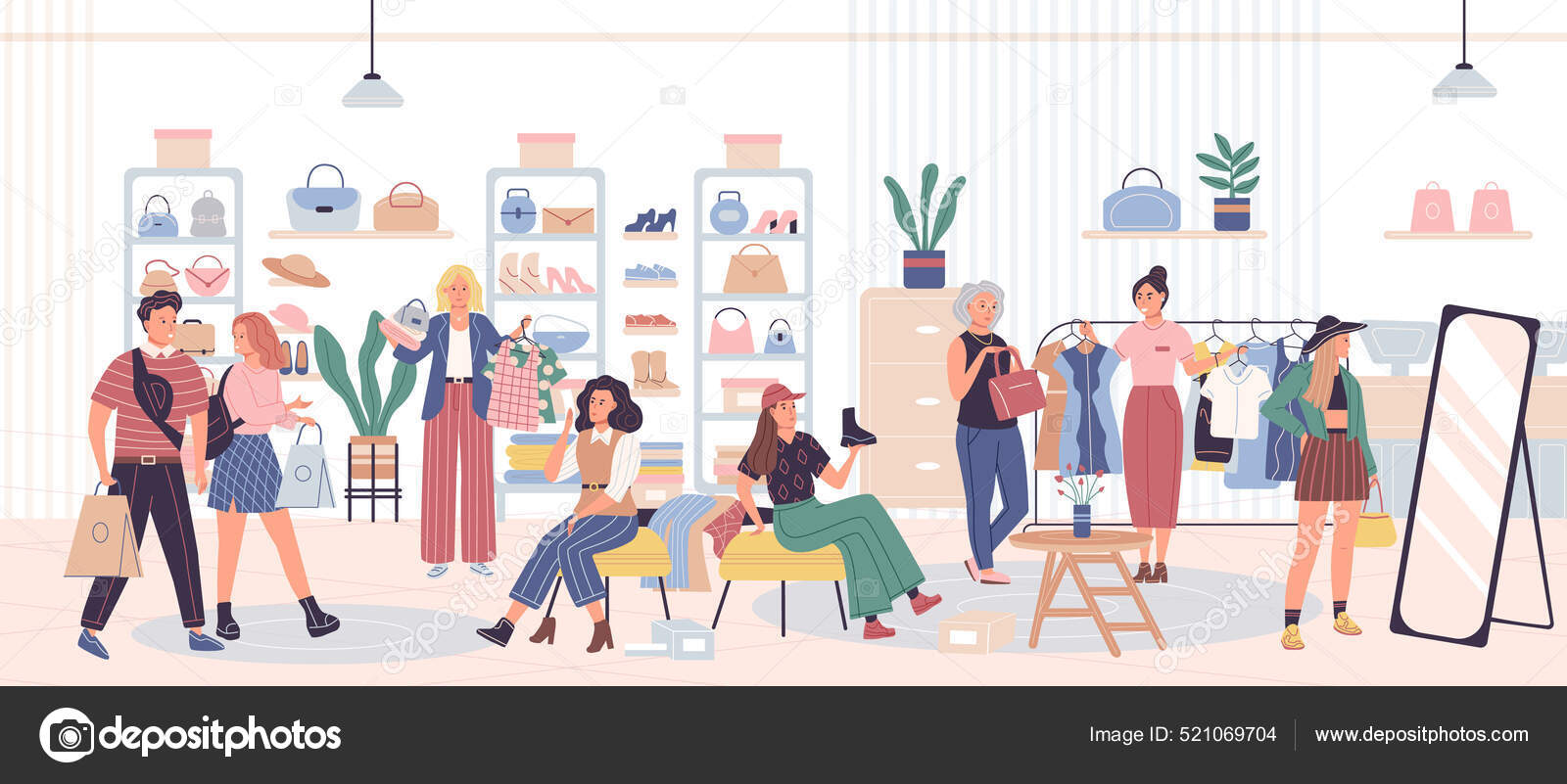 Image vectorielle Les Gens Font Leurs Courses Magasin Homme Femme