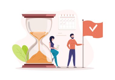 Başarılı insanlar, kontrol noktası kazanan bayrak ve zaman çizelgesi gibi görevlerle etkin zaman yönetimi yapar. Kum saati denetimi optimizasyonu ile iş planlaması düz vektörü başarılı bir şekilde organize et