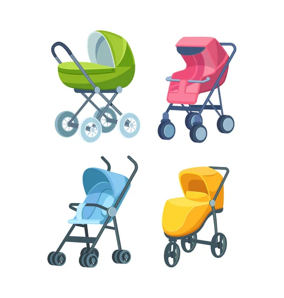 Zestaw Dziecięcy Kolorowy Składany Wózek Wózek Dziecięcy Wózek Dziecięcy Dziecięcy — Wektor stockowy