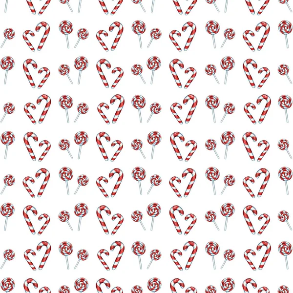 Christmas Seamless Pattern Lollipops White Background — Stock Photo, Image