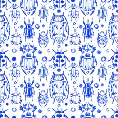 Suluboya el mavi böceklerle kusursuz çizilmiş.