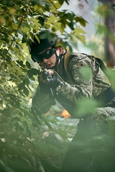 Ukrainian Soldier Sniper Forest Machine Gun — Stock Photo, Image