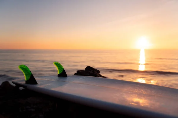 Deska Surfingowa Nad Morzem Zachodzie Słońca Rekreacja Hobby Koncepcja Kopiowanie — Zdjęcie stockowe