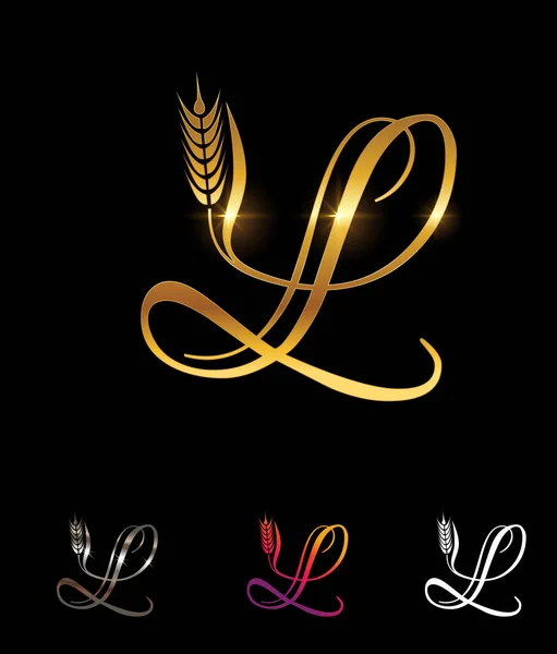 黄金の小麦と穀物 Monogram Initial Letter — ストックベクタ