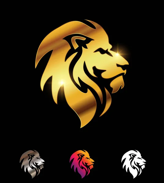 Golden Lion Head Logo Vector Sign - Stok Vektor