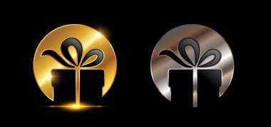 Altın ve Gümüş Sürpriz Kutu Vektörü İşareti