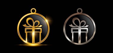 Altın ve Gümüş Hediye Kutusu Çember Süsleme Vektörü İşareti