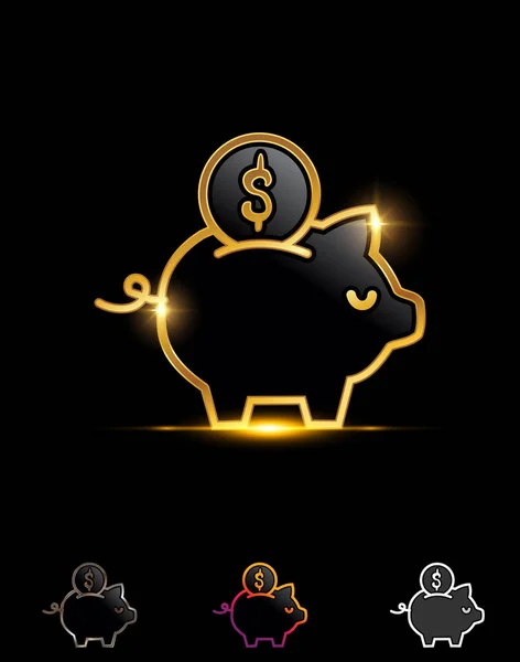 Golden Piggy Bank Vector Sign — Vetor de Stock