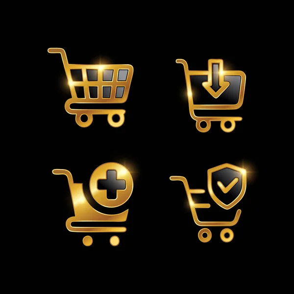 Gyllene Shopping Cart Ikonen — Stock vektor