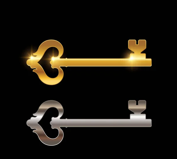 Guld Och Chrome Key Vector Sign — Stock vektor