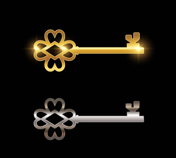 Guld Och Chrome Key Vector Sign — Stock vektor