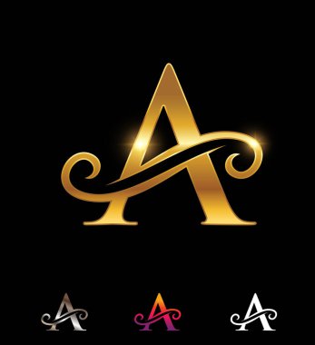 Altın Monogram Logosu El yazısı Harfi A