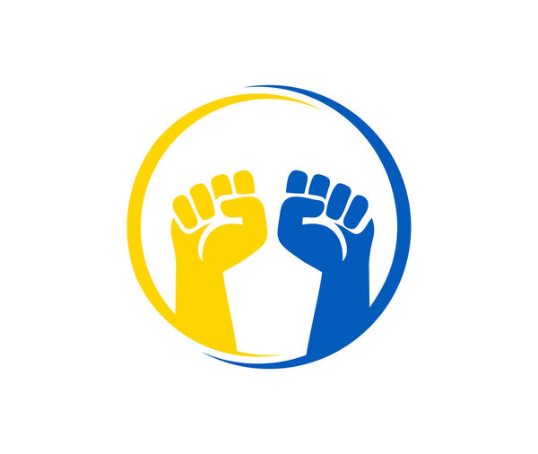 Рука круга за стенд с флагом Украины