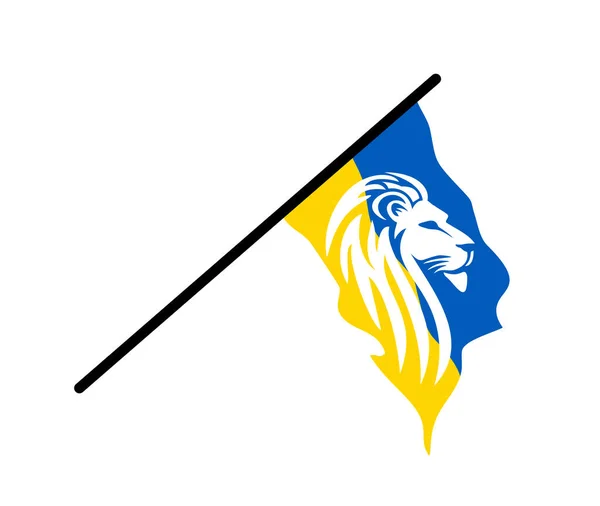 Leeuw Voor Stand Met Oekraïne Vlag Ondertekenen — Stockvector